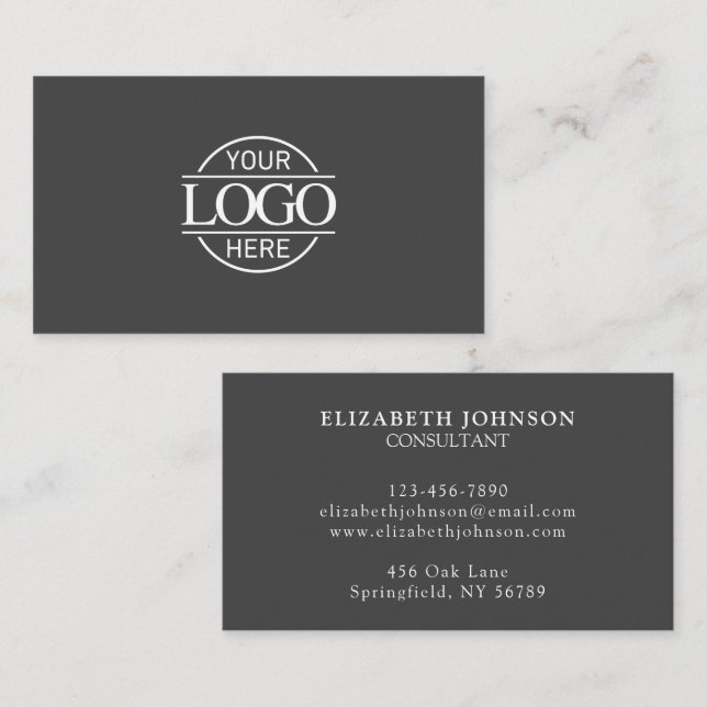 Modern Professional Gray & White Company Logo Business Card (Front/Back)