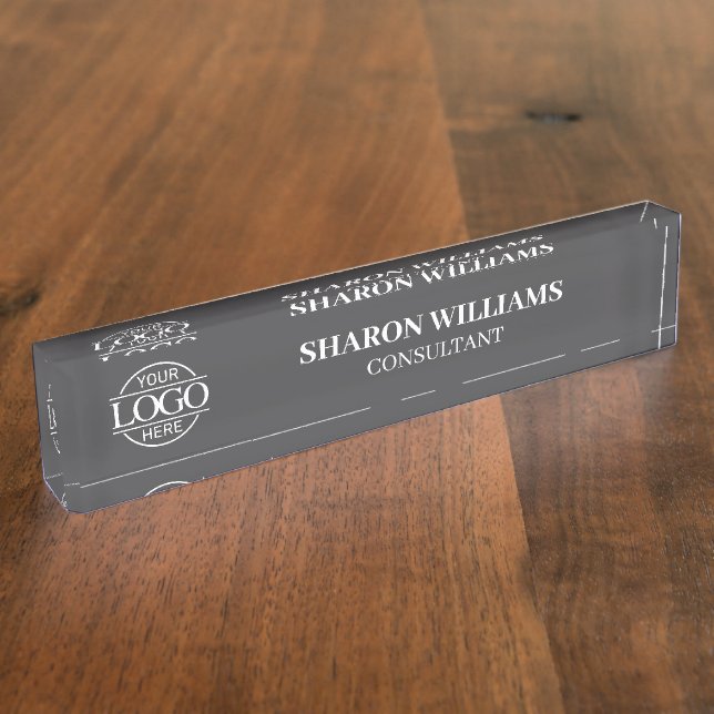 Modern Professional Gray White Office Title Desk Name Plate (Side)