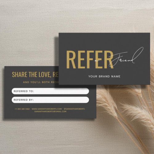Modern professional gray yellow refer a friend referral card