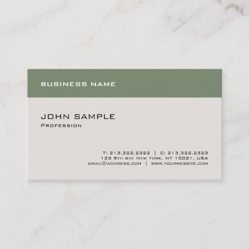 Modern Professional Green Beige Elegant Plain Business Card