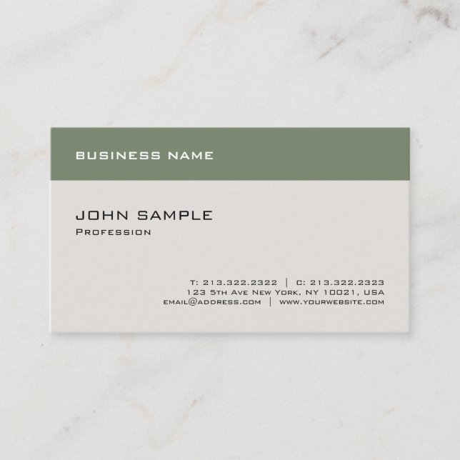 Modern Professional Green Beige Elegant Plain Business Card (Front)
