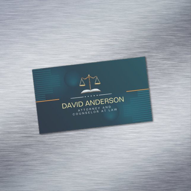 Modern Professional Green Gold Lawyer  Business Card Magnet (In Situ)