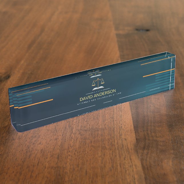 Modern Professional Green Gold Lawyer  Desk Name Plate (Side)