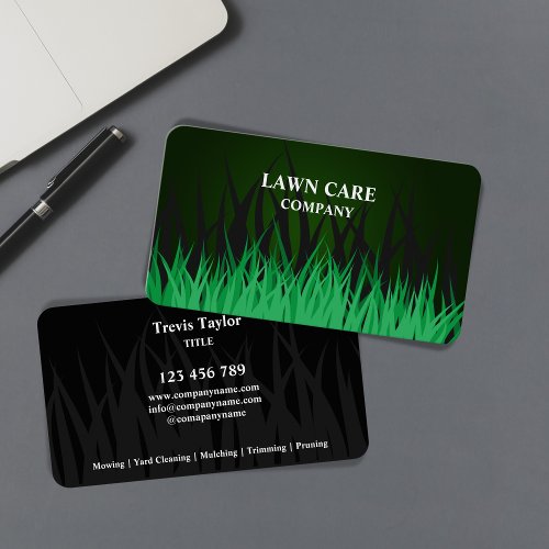 Modern Professional Green Lawn Care Landscape Yard Business Card