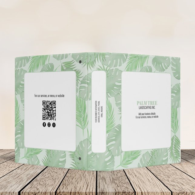 Modern Professional Green Palm Leaves 3 Ring Binder (Botanical palm leaves custom logo promotional three ring binder.)