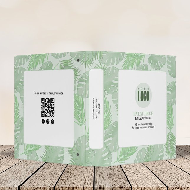 Modern Professional Green Palm Leaves 3 Ring Binder (Botanical palm leaves custom logo promotional three ring binder.)