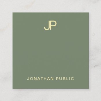 Modern Professional Green Plain Gold Monogrammed Square Business Card by art_grande at Zazzle