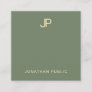 Modern Professional Green Plain Gold Monogrammed Square Business Card