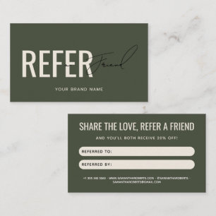 Modern professional green refer a friend referral card