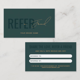 Modern professional green refer a friend referral card