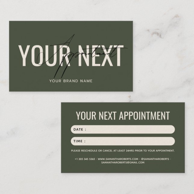 Modern professional green your next appointment card (Front/Back)
