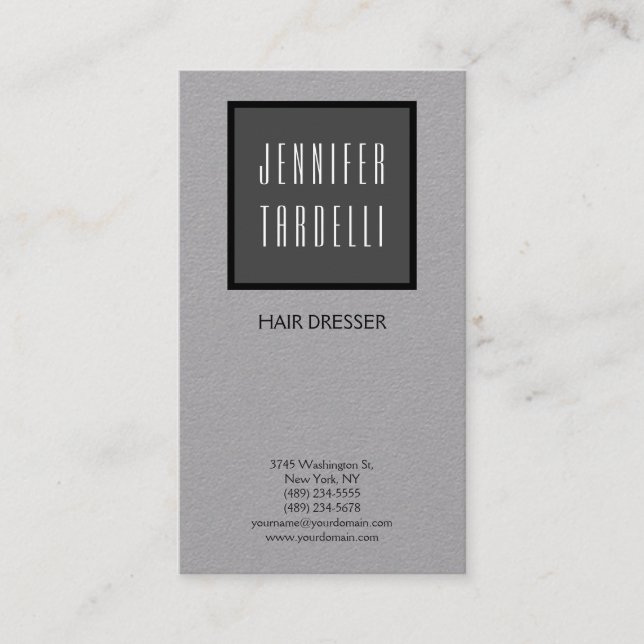 Modern Professional Grey Elegant Hair Stylist Business Card (Front)