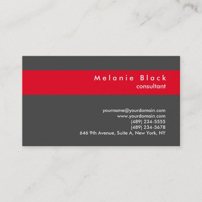 Modern Professional Grey Red Consultant Manager Business Card (Front)