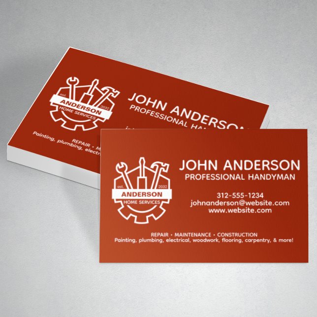 Modern Professional Handyman Services Red Business Card (Creator Uploaded)