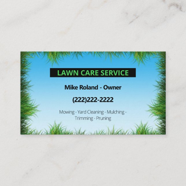 Modern Professional Lawn Care Gardener Services Business Card (Front)