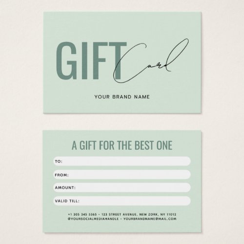 Modern professional light green customer gift card