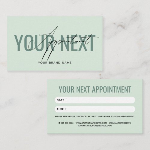 Modern professional light green your next appointment card