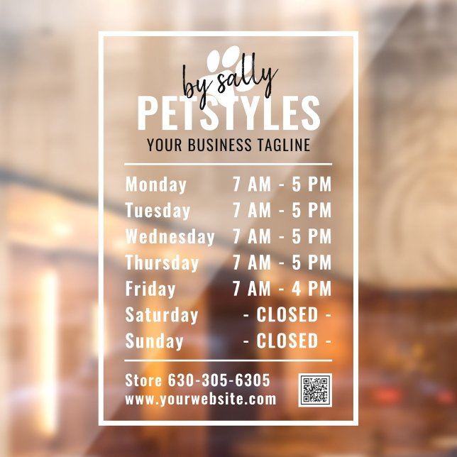 Modern Professional Logo Opening Hours Black White Window Cling (Fully customizable black white opening times, modern professional logo, company name window decal.)