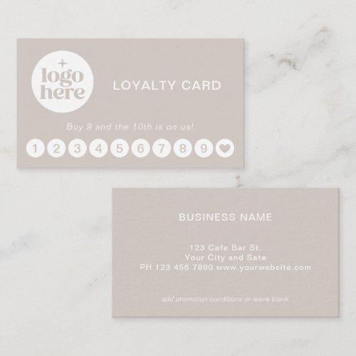 Modern Professional Logo Taupe Loyalty Card