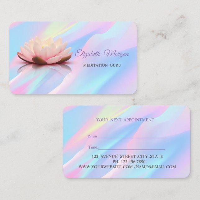 Modern Professional Lotus Holographic Appointment Card (Front/Back)