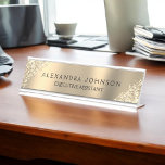 Modern Professional Luxury Gold Sparkle Glitter Desk Name Plate<br><div class="desc">Modern Luxury Gold Glitter Faux Sparkle Glitter Metallic Foil Minimalist Business Name Plate with white lettered typography for the monogram. The Girly Business Name Plate can be customized with your name. Please contact the designer for customized matching items.</div>
