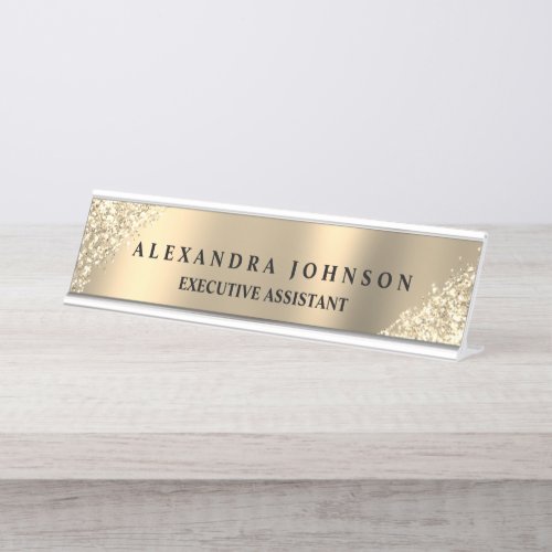 Modern Professional Luxury Gold Sparkle Glitter Desk Name Plate