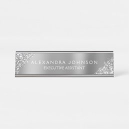 Modern Professional Luxury Silver Sparkle Glitter Desk Name Plate