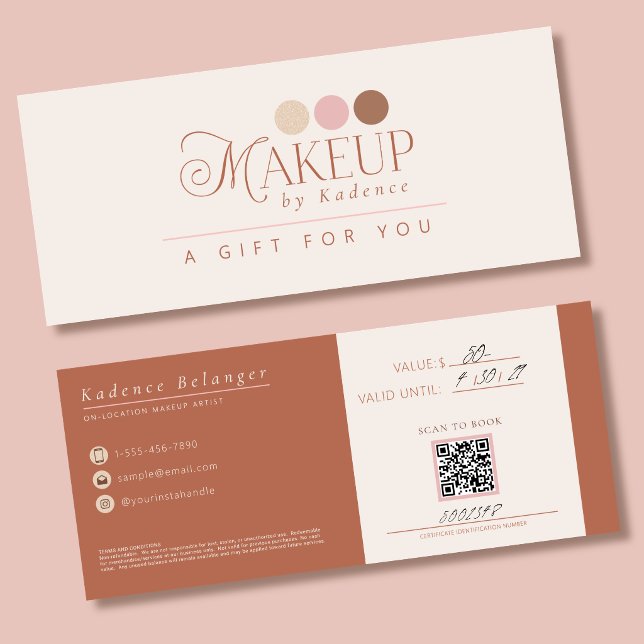 Modern Professional Makeup Artist Gift Certificate Invitation (Front & Back View)