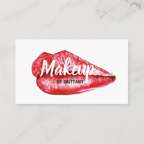 Modern Professional Makeup Artist Red Lips Business Card