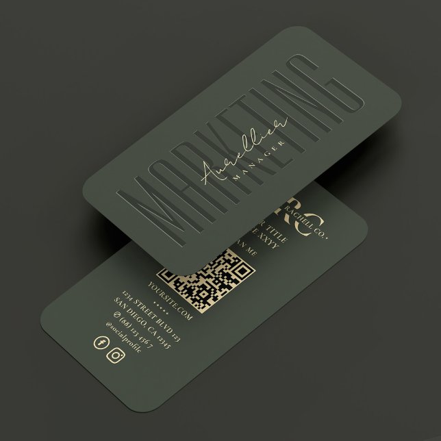 Modern Professional Marketing Dark Green QR Social Business Card (Modern Professional Marketing Dark Green QR Social Business Card
)