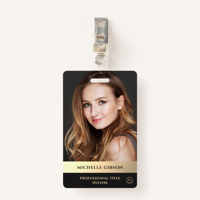Modern Professional Marketing Elegant Black Gold Badge (Front with Clip)