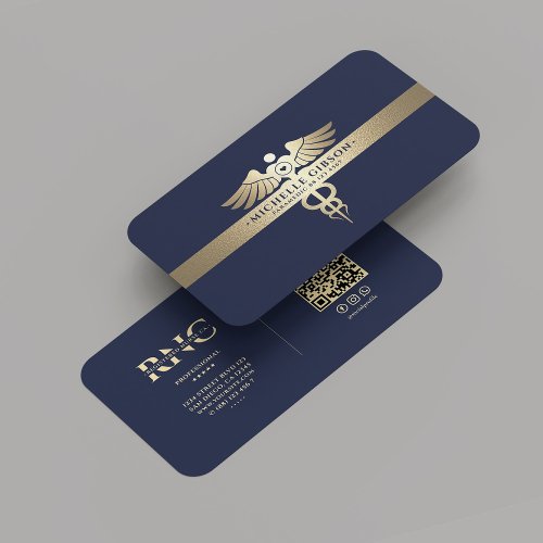 Modern Professional Medical Caduceus Blue Gold Business Card