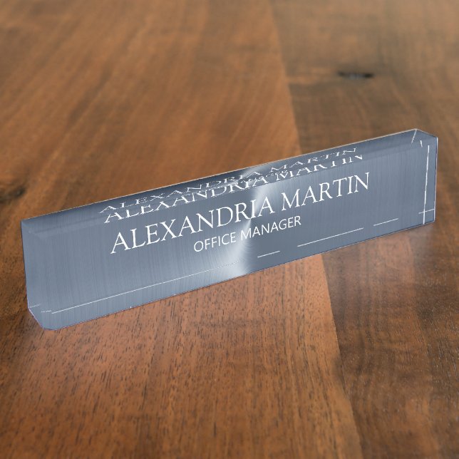 Modern Professional Metallic Blue Job Title Desk Desk Name Plate (Side)