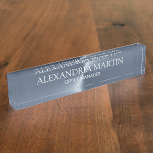 Modern Professional Metallic Blue Job Title Desk Name Plate