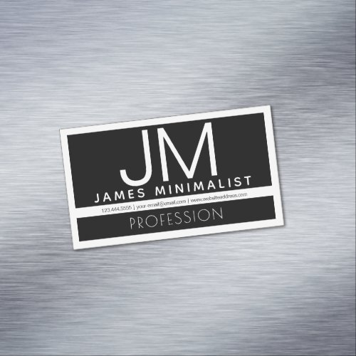 Modern Professional Minimal Design  Black  White Business Card Magnet