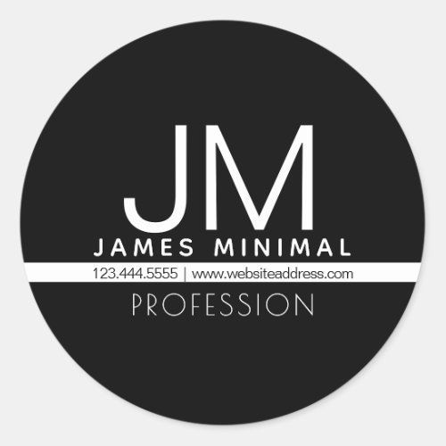 Modern Professional Minimal Design  Black  White Classic Round Sticker