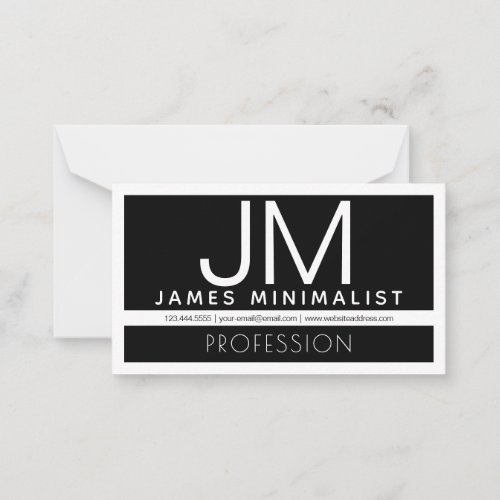 Modern Professional Minimal Design  Black  White Note Card