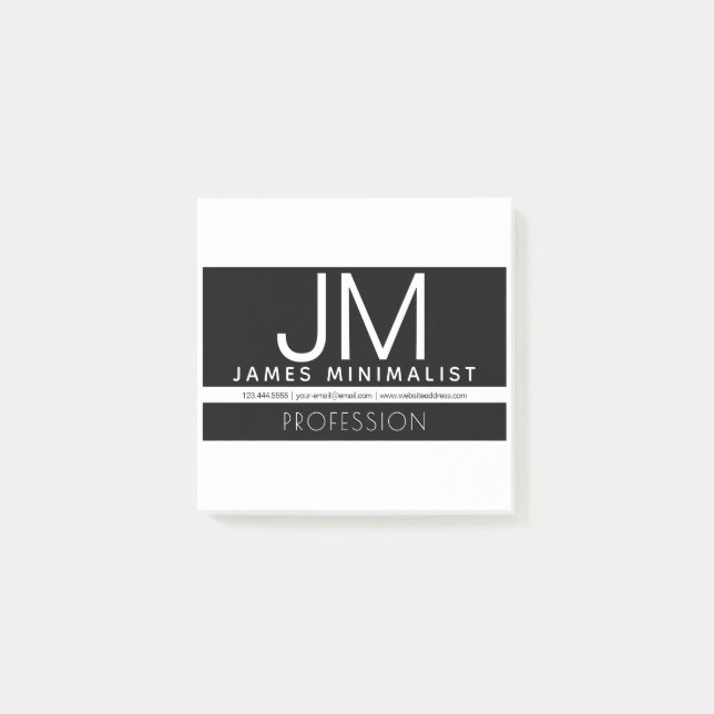 Modern Professional Minimal Design | Black & White Post-it Notes (Front)