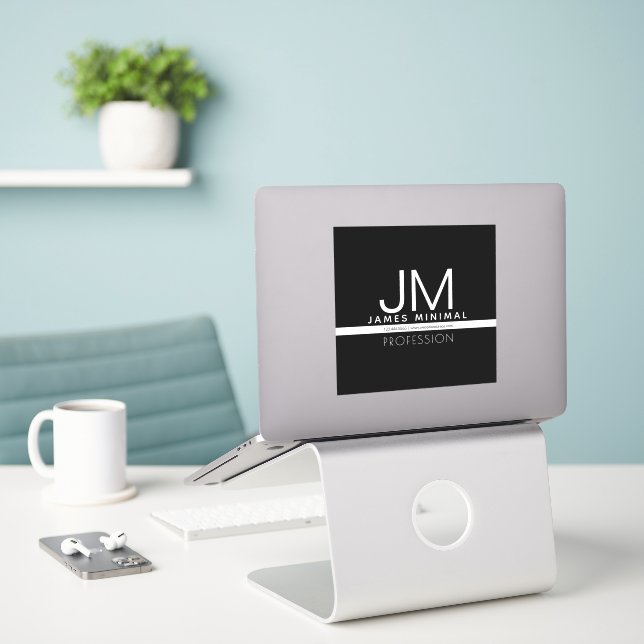 Modern Professional Minimal Design | Black & White Sticker (Laptop On Desk)