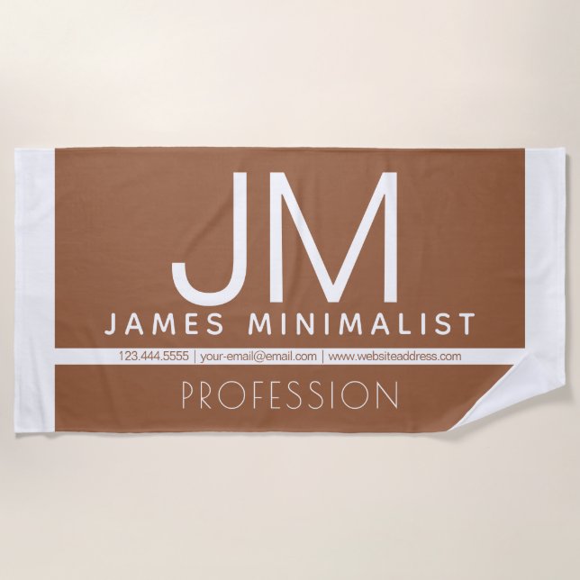 Modern Professional Minimal Design | Brown & White Beach Towel (Front)