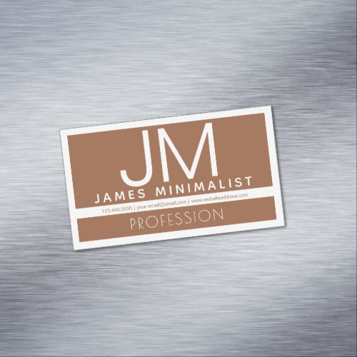 Modern Professional Minimal Design  Brown  White Business Card Magnet