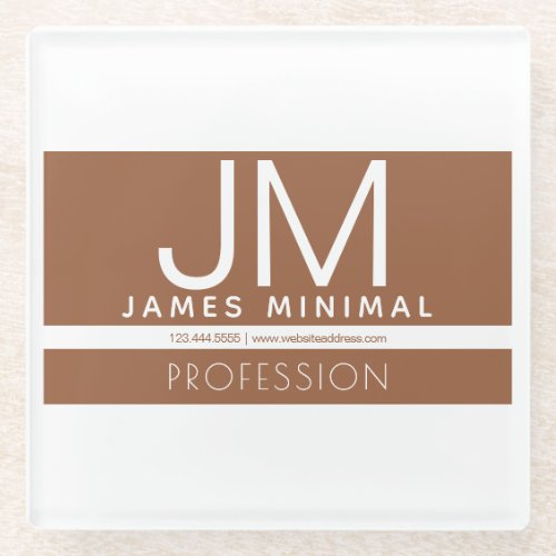 Modern Professional Minimal Design  Brown  White Glass Coaster