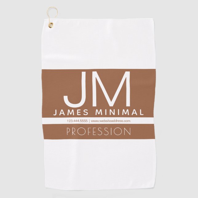 Modern Professional Minimal Design | Brown & White Golf Towel (Front)
