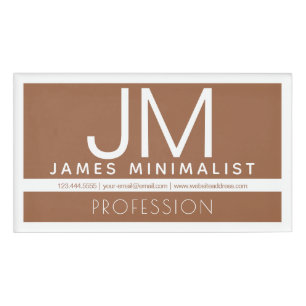 Modern Professional Minimal Design Brown & White Name Tag