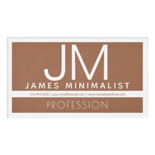 Modern Professional Minimal Design  Brown  White Name Tag