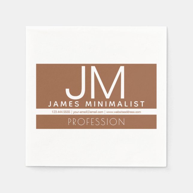 Modern Professional Minimal Design | Brown & White Napkins (Front)