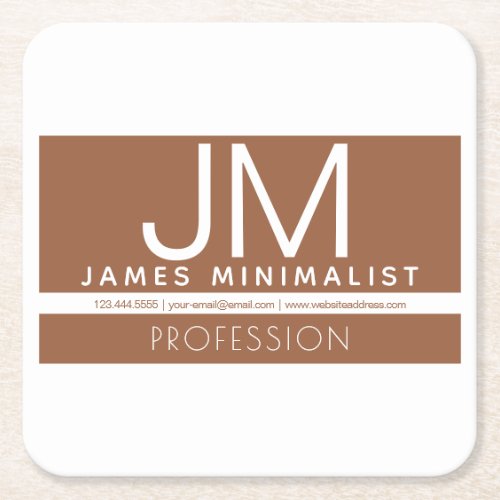 Modern Professional Minimal Design  Brown  White Square Paper Coaster