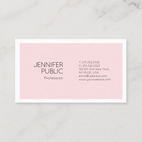 Modern Professional Minimalist Elegant Pink Plain Business Card