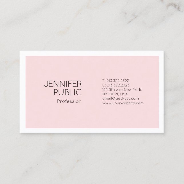 Modern Professional Minimalist Elegant Pink Plain Business Card (Front)