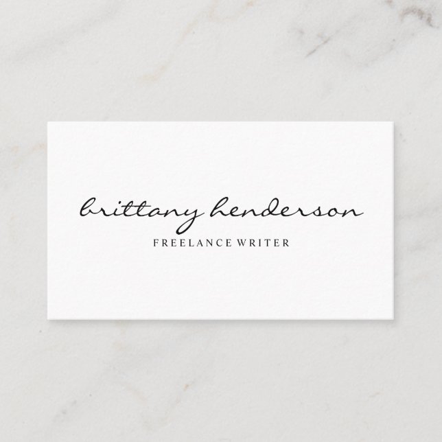 Modern Professional Minimalist Handwritten White Business Card (Front)
